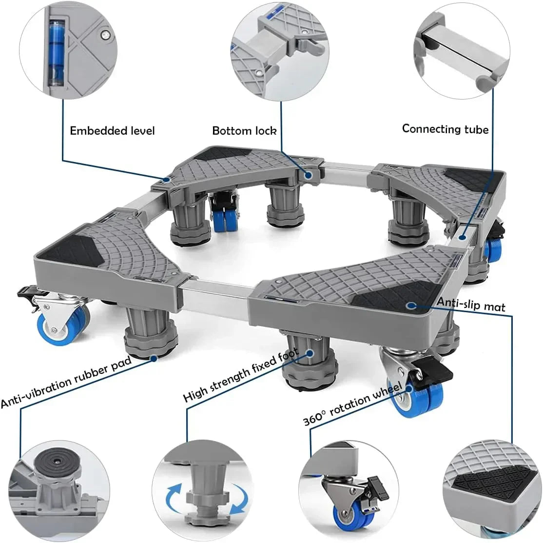 Adjustable Refrigerator / Washing Machine Stand with Wheels